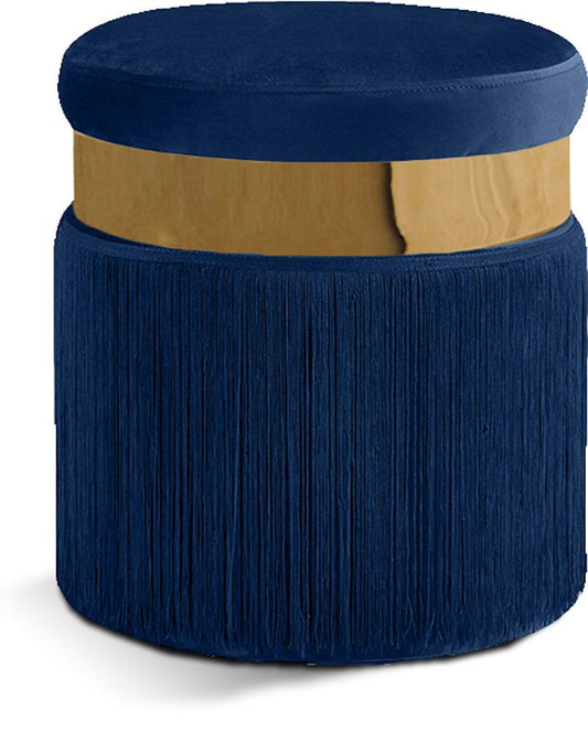 Meridian Furniture - Yasmine Navy Velvet Ottoman/Stool - 142Navy veiw 1