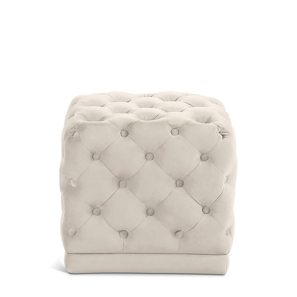 Meridian Furniture - Stella Cream Velvet Ottoman/Stool - 137Cream veiw 1