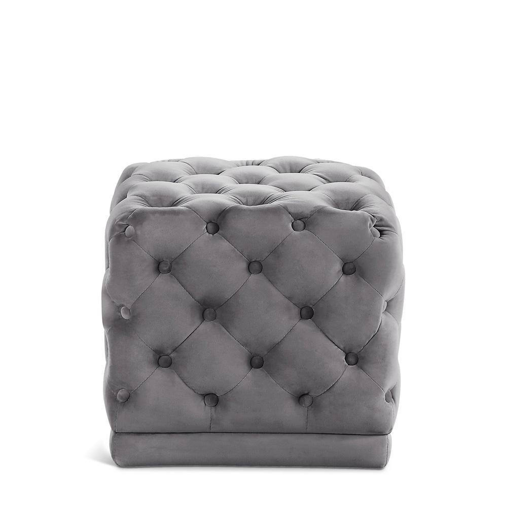 Meridian Furniture - Stella Grey Velvet Ottoman/Stool - 137Grey veiw 1