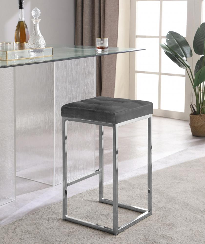 Meridian Furniture - Nicola Grey Velvet Stool (Set of 2) - 904Grey-C veiw 4
