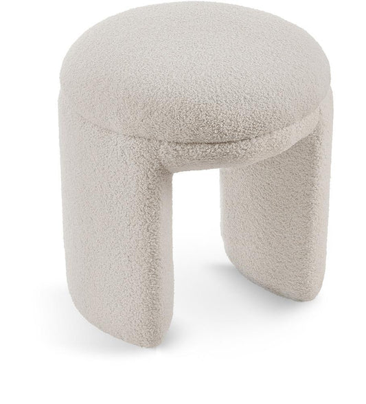 Meridian Furniture - Bowen Beige Faux Shearling Teddy Fabric Ottoman/Stool - 105Beige veiw 1