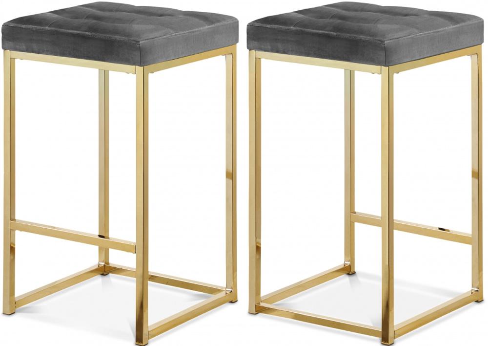Meridian Furniture - Nicola Grey Velvet Stool (Set of 2) - 906Grey-C veiw 4