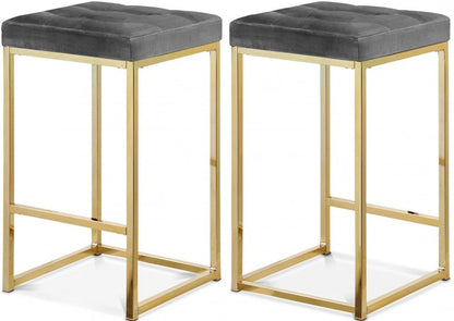 Meridian Furniture - Nicola Grey Velvet Stool (Set of 2) - 906Grey-C veiw 4
