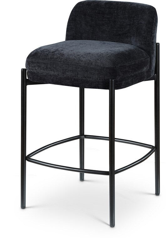 Meridian Furniture - Burton Black Chenille Fabric Stool (Set of 2) - 429Black-C veiw 1