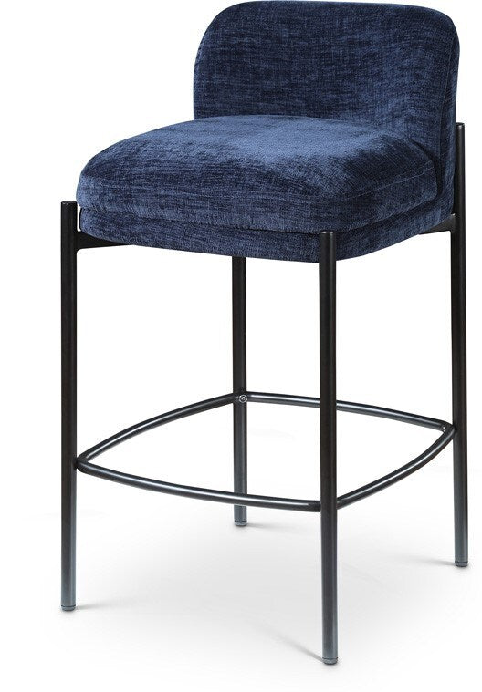 Meridian Furniture - Burton Navy Chenille Fabric Stool (Set of 2) - 429Navy-C veiw 1