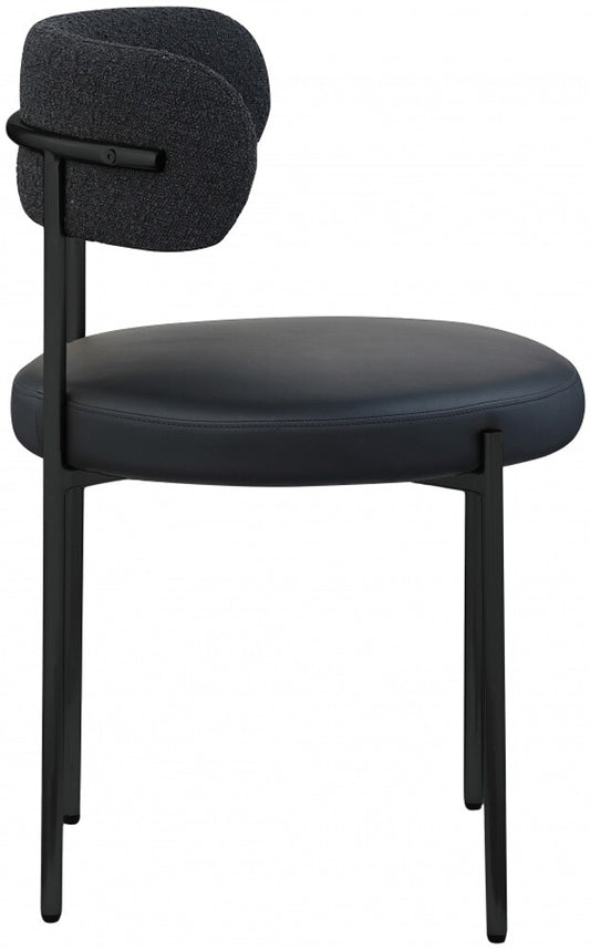 Meridian Furniture - Beacon Black Vegan Leather and Boucle Fabric Dining Chair (Set of 2) - 881Black-C veiw 2