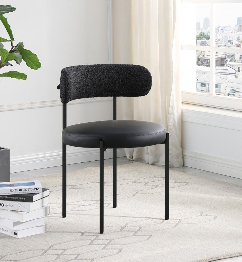 Meridian Furniture - Beacon Black Vegan Leather and Boucle Fabric Dining Chair (Set of 2) - 881Black-C veiw 6