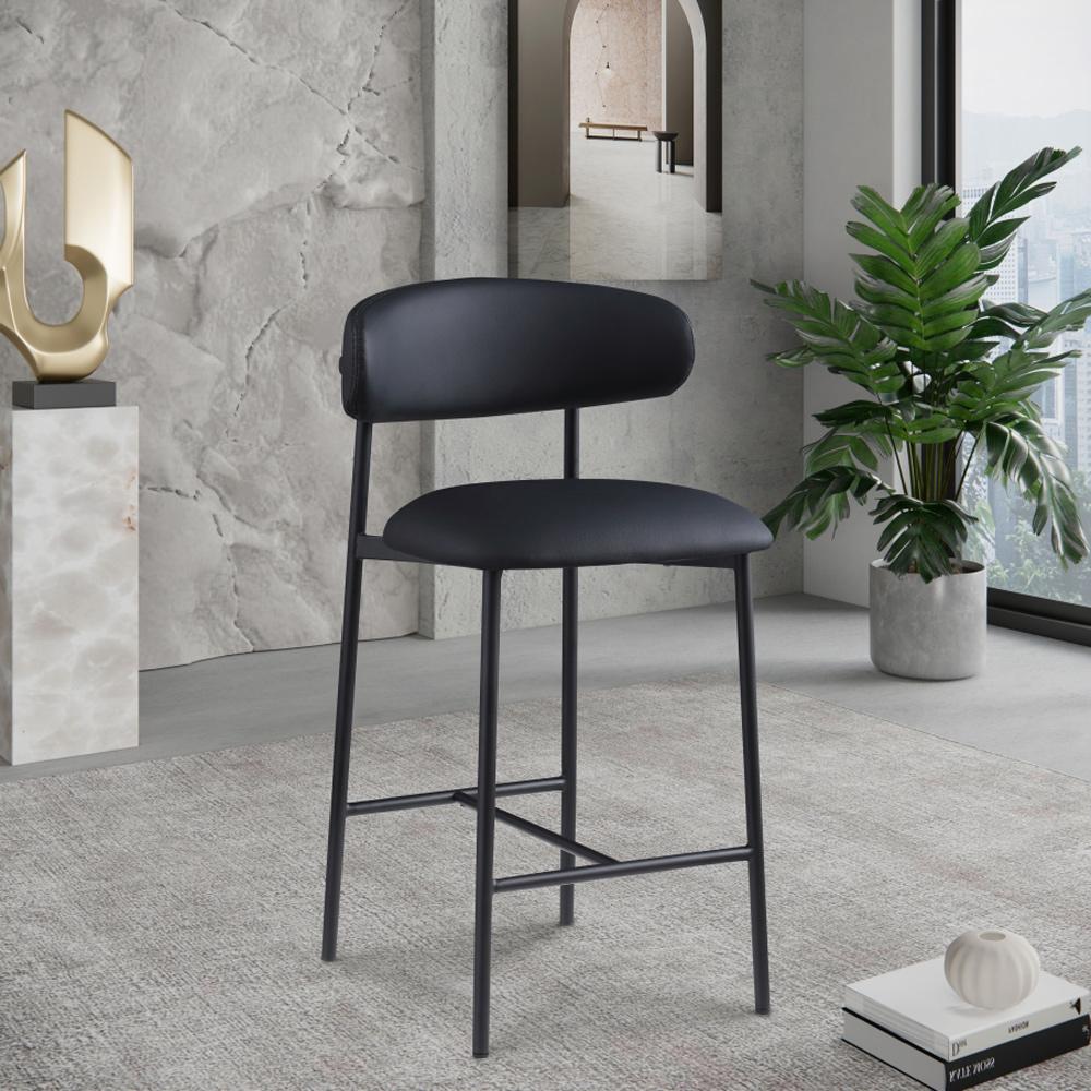 Meridian Furniture - Lupita Black Vegan Leather Counter Stool (Set of 2) - 996Black-C veiw 6