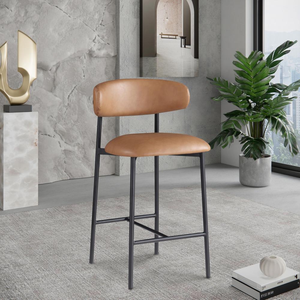 Meridian Furniture - Lupita Cognac Vegan Leather Counter Stool (Set of 2) - 996Cognac-C veiw 5