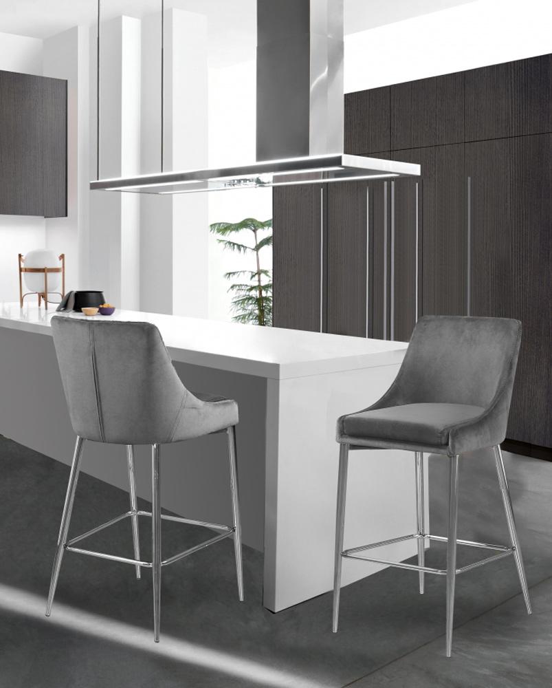 Meridian Furniture - Karina Grey Velvet Stool (Set of 2) - 790Grey-C veiw 5