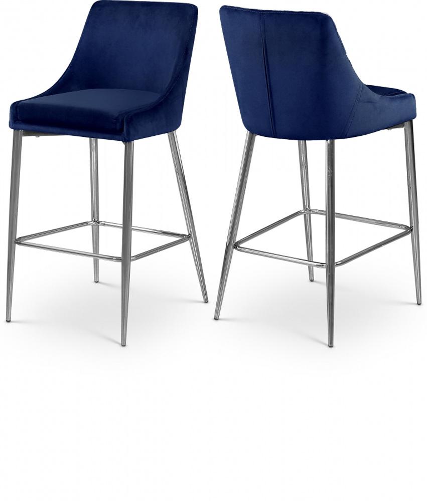 Meridian Furniture - Karina Navy Velvet Stool (Set of 2) - 790Navy-C veiw 4