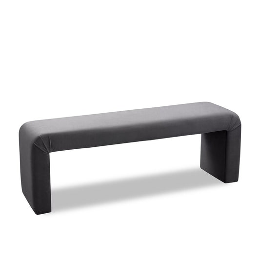Meridian Furniture - Minimalist Grey Velvet Bench - 174Grey veiw 1