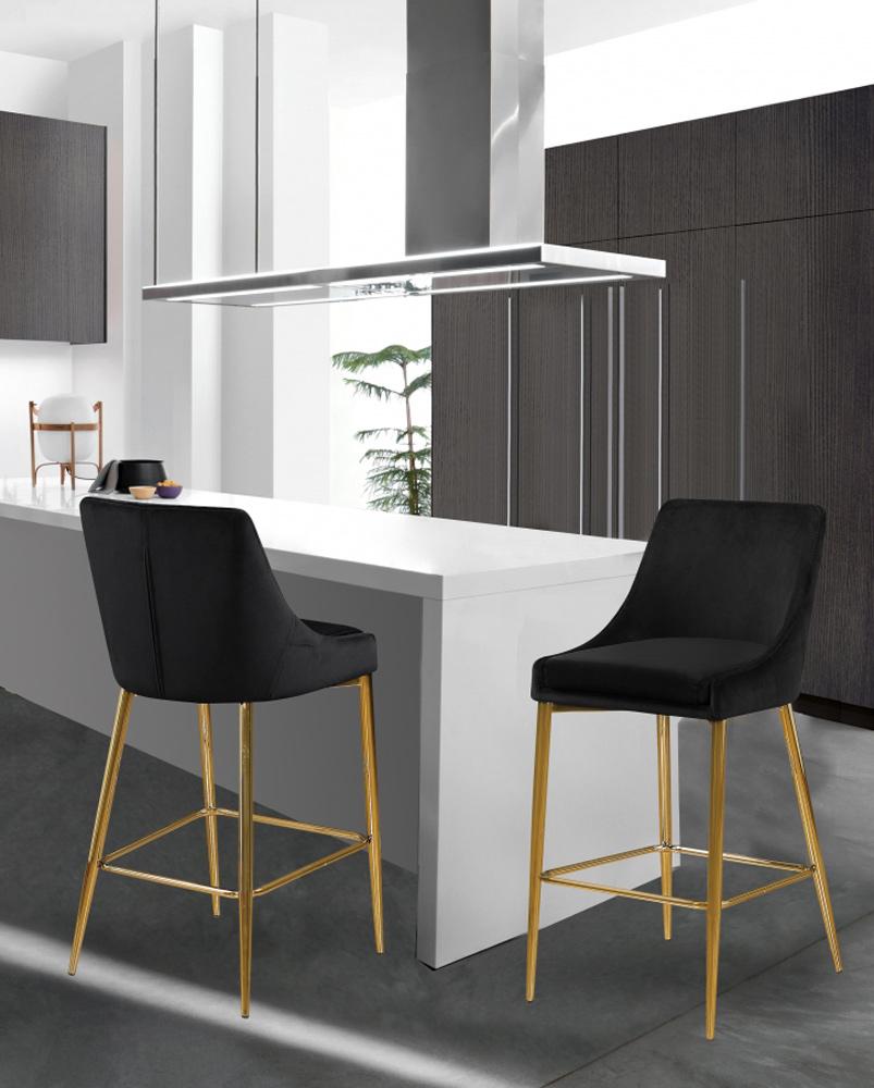 Meridian Furniture - Karina Black Velvet Stool (Set of 2) - 789Black-C veiw 5