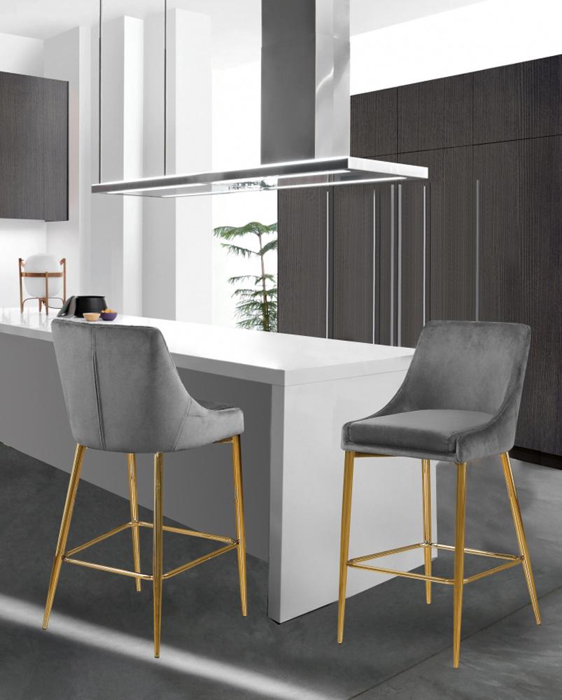 Meridian Furniture - Karina Grey Velvet Stool (Set of 2) - 789Grey-C veiw 5