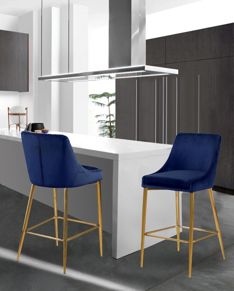 Meridian Furniture - Karina Navy Velvet Stool (Set of 2) - 789Navy-C veiw 5