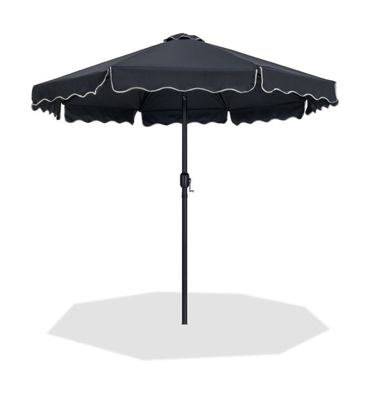 Meridian Furniture - Amalfi Black With Cream Piping Fabric Patio Umbrellas - 55019Black-U veiw 1