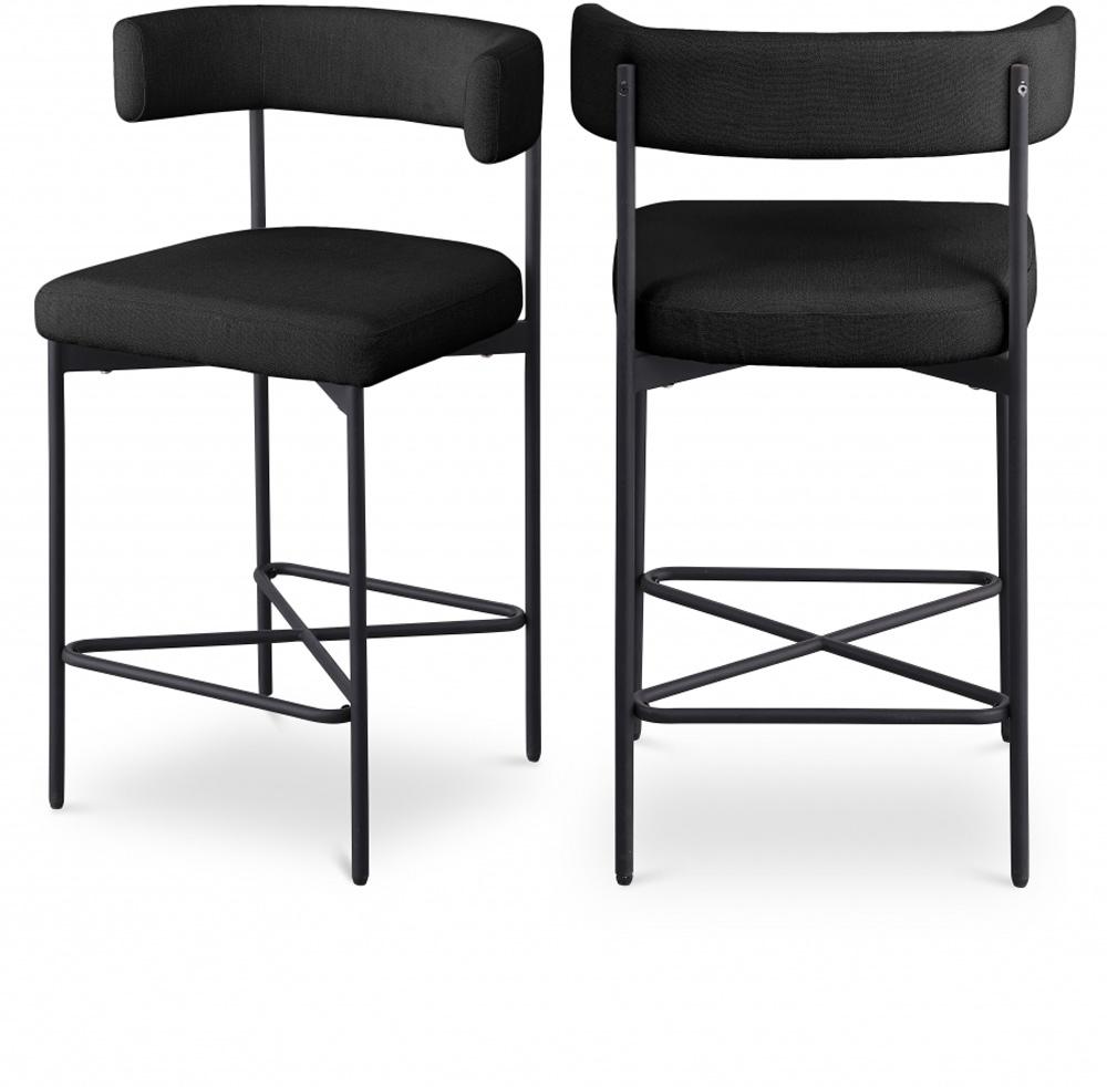 Meridian Furniture - Rivage Black Durable Linen Textured Fabric Stool (Set of 2) - 929Black-C veiw 7