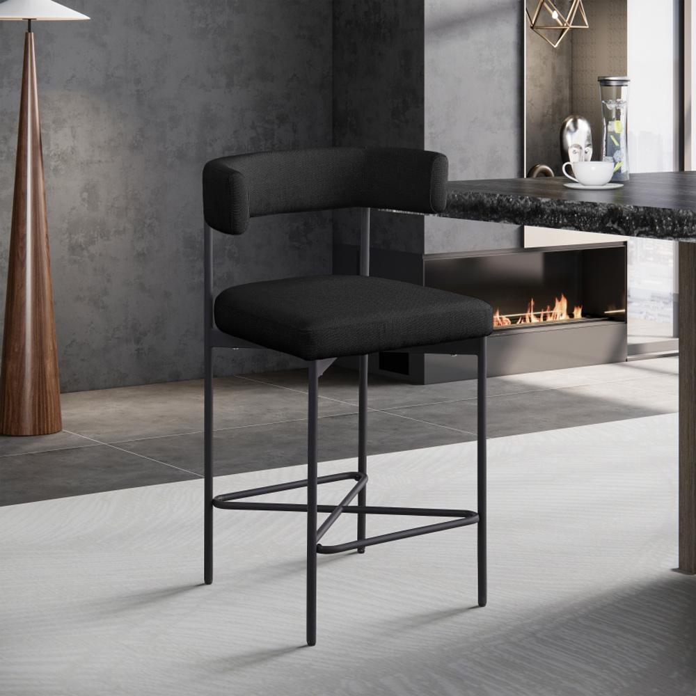 Meridian Furniture - Rivage Black Durable Linen Textured Fabric Stool (Set of 2) - 929Black-C veiw 8