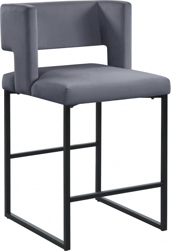 Meridian Furniture - Caleb Grey Velvet Counter Stool (Set of 2) - 970Grey-C veiw 1