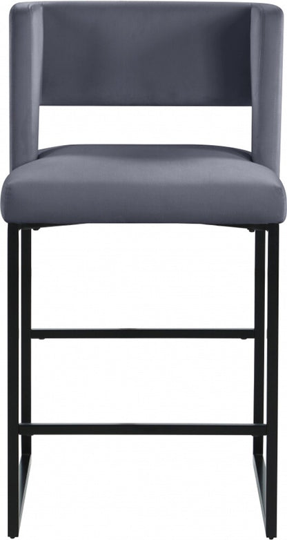 Meridian Furniture - Caleb Grey Velvet Counter Stool (Set of 2) - 970Grey-C veiw 4