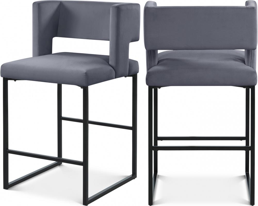 Meridian Furniture - Caleb Grey Velvet Counter Stool (Set of 2) - 970Grey-C veiw 6