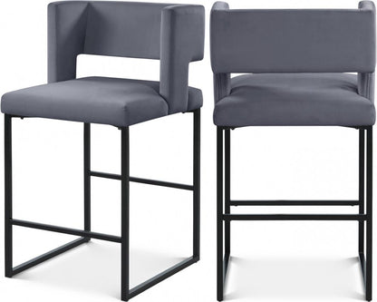Meridian Furniture - Caleb Grey Velvet Counter Stool (Set of 2) - 970Grey-C veiw 6