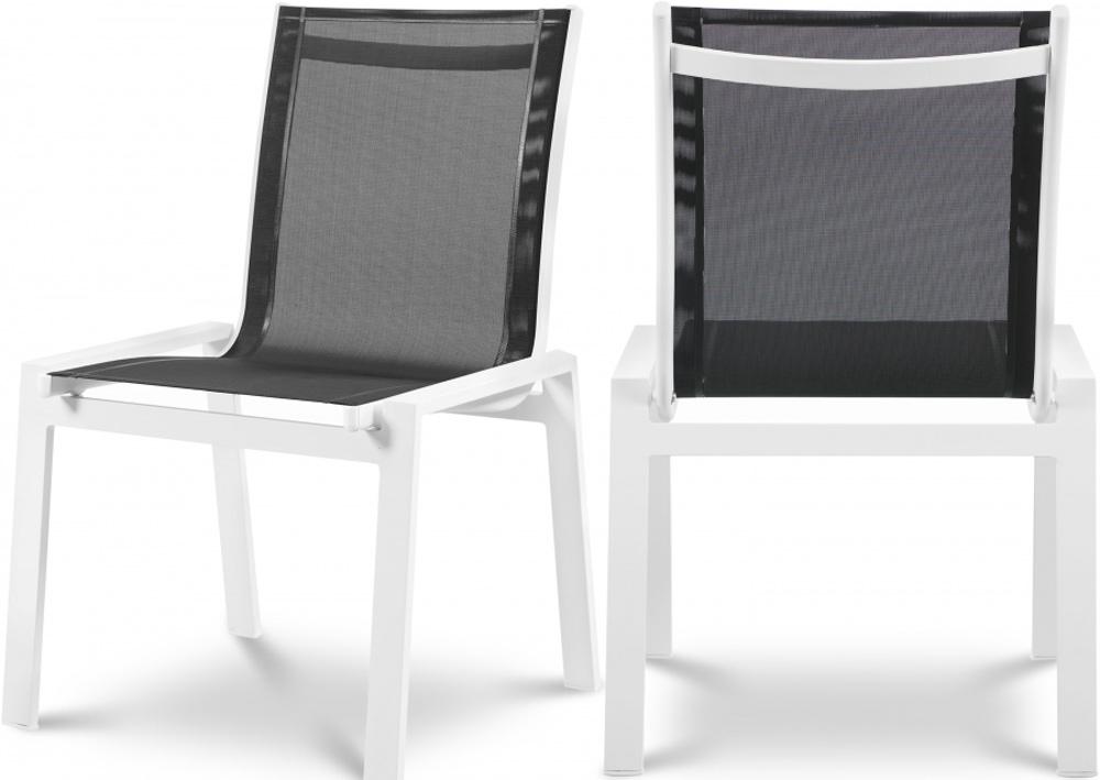 Meridian Furniture - Nizuc Black Mesh Water Resistant Fabric Outdoor Patio Aluminum Mesh Dining Chair (Set of 2) - 368Black-C veiw 6