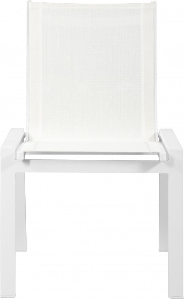 Meridian Furniture - Nizuc White Mesh Water Resistant Fabric Outdoor Patio Aluminum Mesh Dining Chair (Set of 2) - 368White-C veiw 3