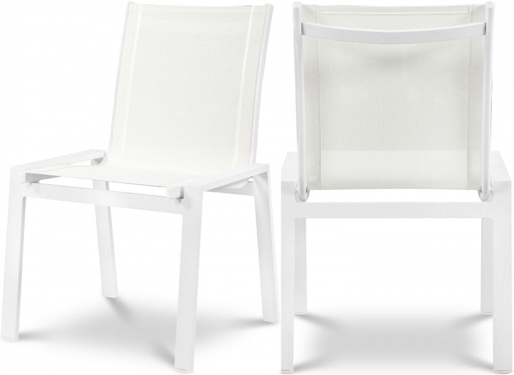 Meridian Furniture - Nizuc White Mesh Water Resistant Fabric Outdoor Patio Aluminum Mesh Dining Chair (Set of 2) - 368White-C veiw 6