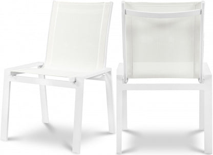 Meridian Furniture - Nizuc White Mesh Water Resistant Fabric Outdoor Patio Aluminum Mesh Dining Chair (Set of 2) - 368White-C veiw 6