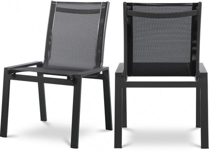 Meridian Furniture - Nizuc Black Mesh Water Resistant Fabric Outdoor Patio Aluminum Mesh Dining Chair (Set of 2) - 369Black-C veiw 6