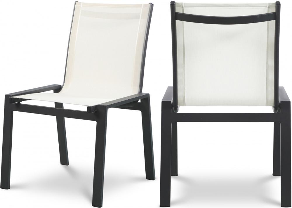 Meridian Furniture - Nizuc White Mesh Water Resistant Fabric Outdoor Patio Aluminum Mesh Dining Chair (Set of 2) - 369White-C veiw 6
