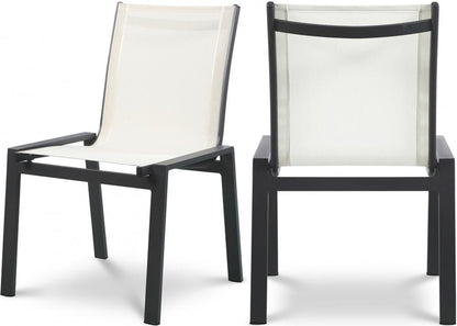 Meridian Furniture - Nizuc White Mesh Water Resistant Fabric Outdoor Patio Aluminum Mesh Dining Chair (Set of 2) - 369White-C veiw 6