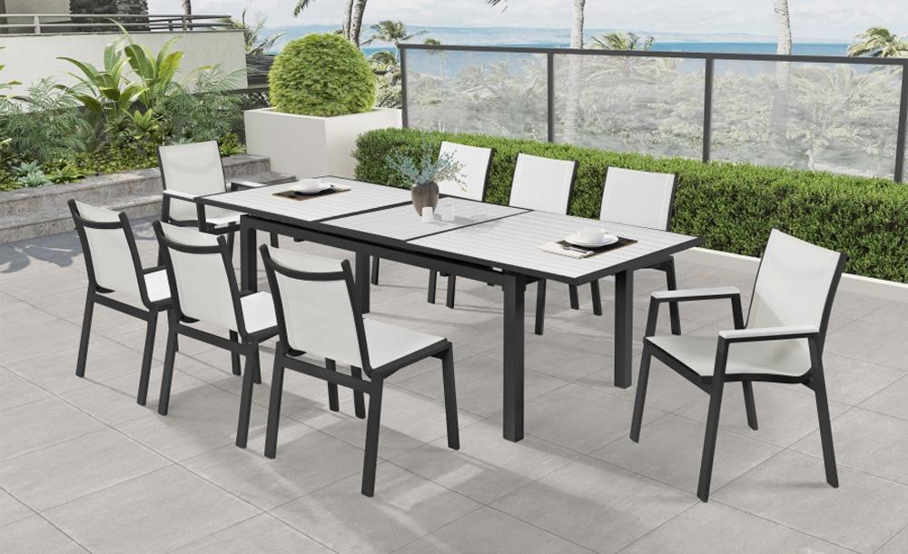 Meridian Furniture - Nizuc White Mesh Water Resistant Fabric Outdoor Patio Aluminum Mesh Dining Chair (Set of 2) - 369White-C veiw 7