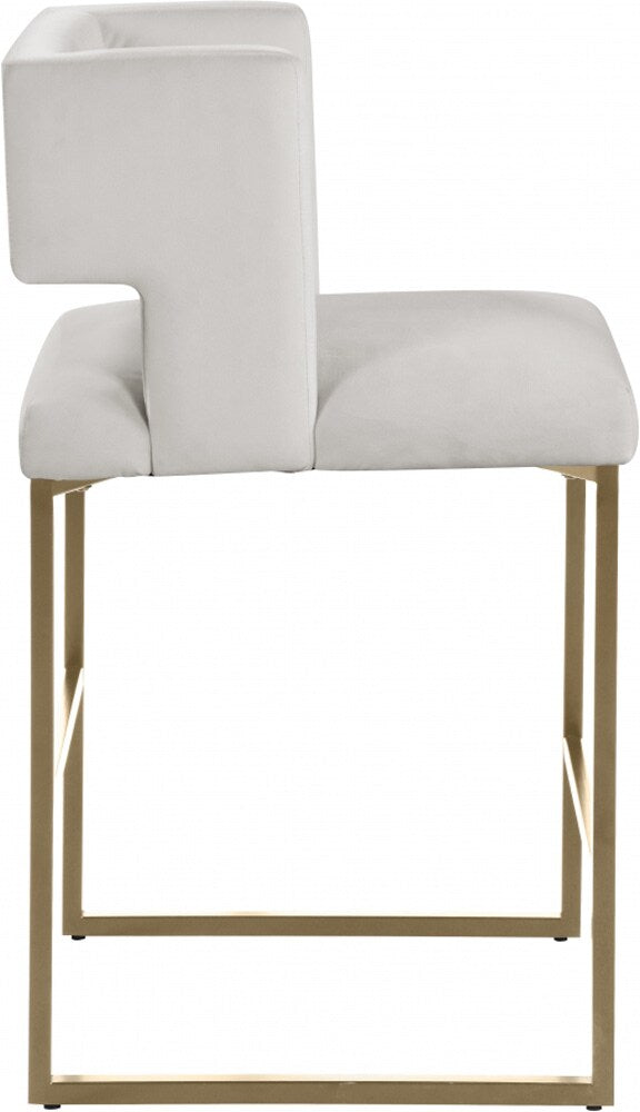 Meridian Furniture - Caleb Cream Velvet Counter Stool (Set of 2) - 969Cream-C veiw 3