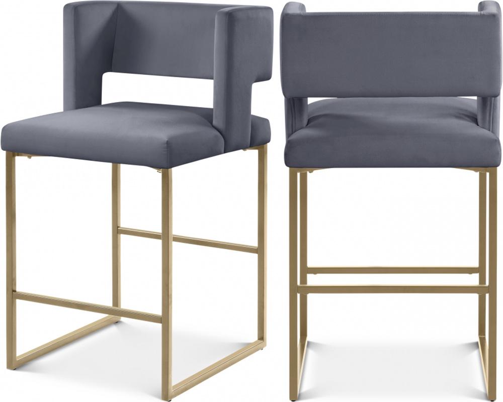 Meridian Furniture - Caleb Grey Velvet Counter Stool (Set of 2) - 969Grey-C veiw 5
