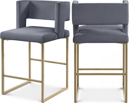 Meridian Furniture - Caleb Grey Velvet Counter Stool (Set of 2) - 969Grey-C veiw 5