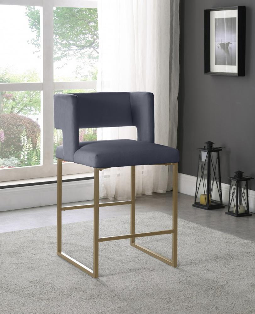 Meridian Furniture - Caleb Grey Velvet Counter Stool (Set of 2) - 969Grey-C veiw 6