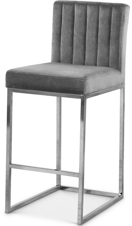 Meridian Furniture - Giselle Grey Velvet Stool - 782Grey-C veiw 1