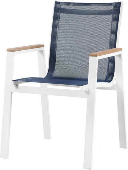 Meridian Furniture - Nizuc Navy Mesh Water Resistant Fabric Outdoor Patio Aluminum Mesh Dining Arm Chair (Set of 2) - 365Navy-AC veiw 1
