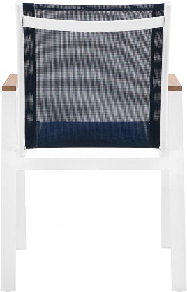 Meridian Furniture - Nizuc Navy Mesh Water Resistant Fabric Outdoor Patio Aluminum Mesh Dining Arm Chair (Set of 2) - 365Navy-AC veiw 2