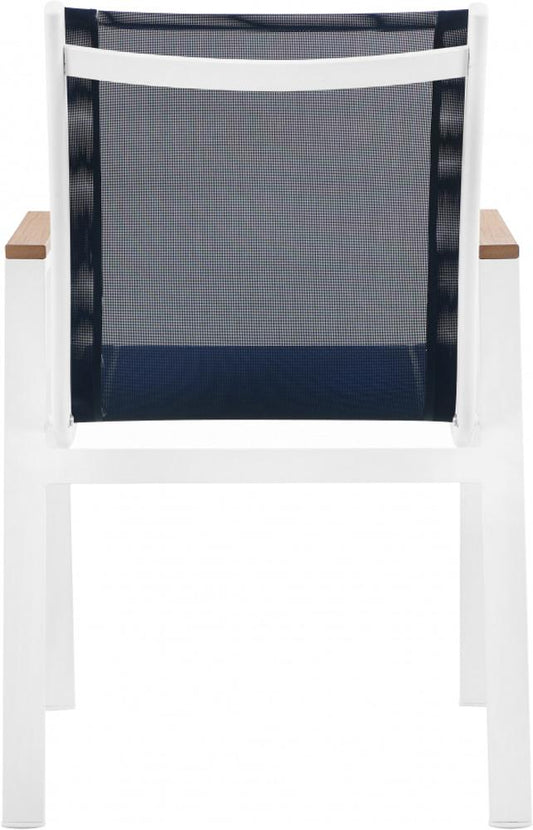 Meridian Furniture - Nizuc Navy Mesh Water Resistant Fabric Outdoor Patio Aluminum Mesh Dining Arm Chair (Set of 2) - 365Navy-AC veiw 2