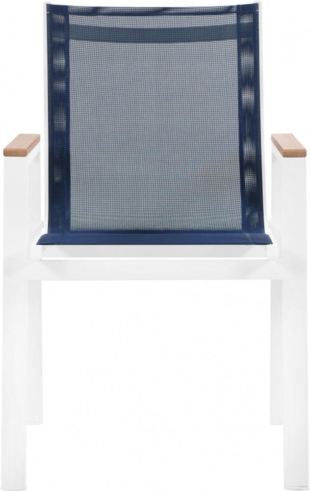 Meridian Furniture - Nizuc Navy Mesh Water Resistant Fabric Outdoor Patio Aluminum Mesh Dining Arm Chair (Set of 2) - 365Navy-AC veiw 3