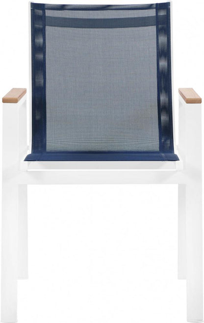Meridian Furniture - Nizuc Navy Mesh Water Resistant Fabric Outdoor Patio Aluminum Mesh Dining Arm Chair (Set of 2) - 365Navy-AC veiw 3