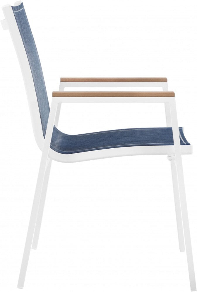 Meridian Furniture - Nizuc Navy Mesh Water Resistant Fabric Outdoor Patio Aluminum Mesh Dining Arm Chair (Set of 2) - 365Navy-AC veiw 4
