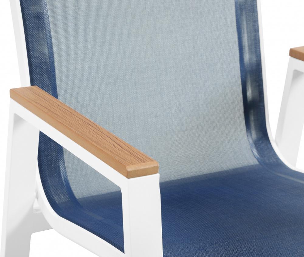 Meridian Furniture - Nizuc Navy Mesh Water Resistant Fabric Outdoor Patio Aluminum Mesh Dining Arm Chair (Set of 2) - 365Navy-AC veiw 5