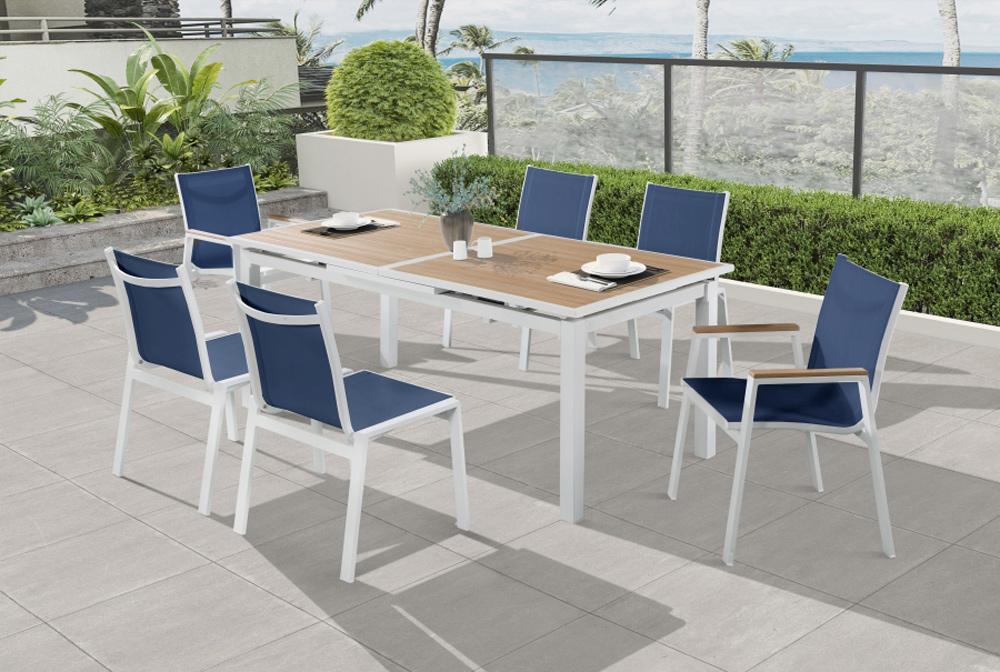 Meridian Furniture - Nizuc Navy Mesh Water Resistant Fabric Outdoor Patio Aluminum Mesh Dining Arm Chair (Set of 2) - 365Navy-AC veiw 6