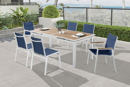 Meridian Furniture - Nizuc Navy Mesh Water Resistant Fabric Outdoor Patio Aluminum Mesh Dining Arm Chair (Set of 2) - 365Navy-AC veiw 6