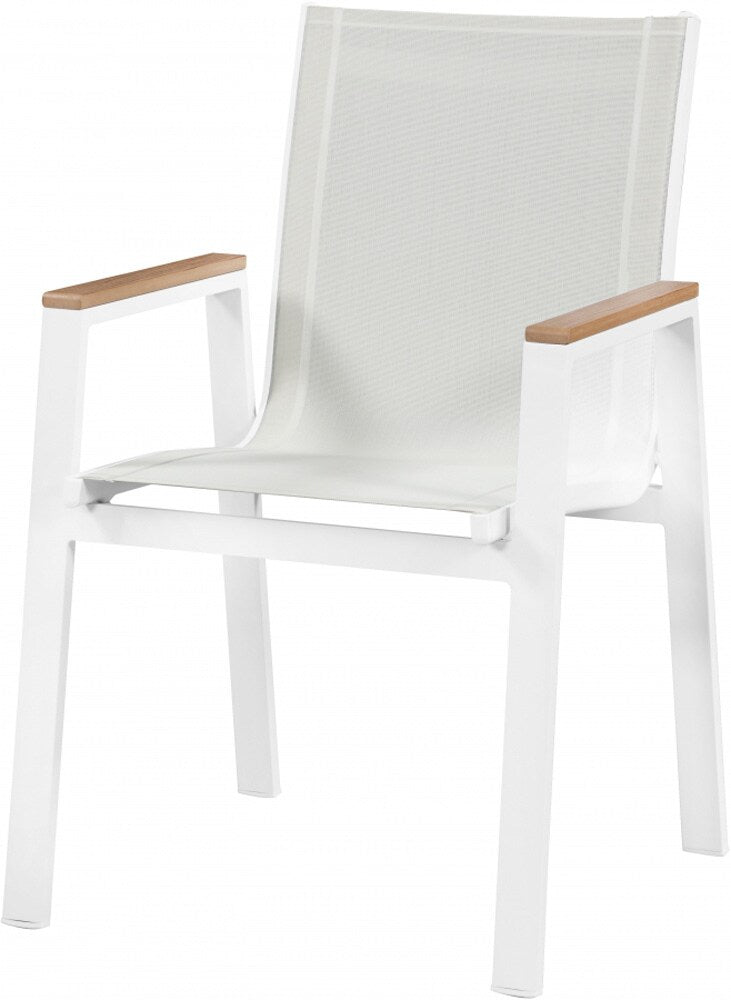 Meridian Furniture - Nizuc White Mesh Water Resistant Fabric Outdoor Patio Aluminum Mesh Dining Arm Chair (Set of 2) - 365White-AC veiw 1