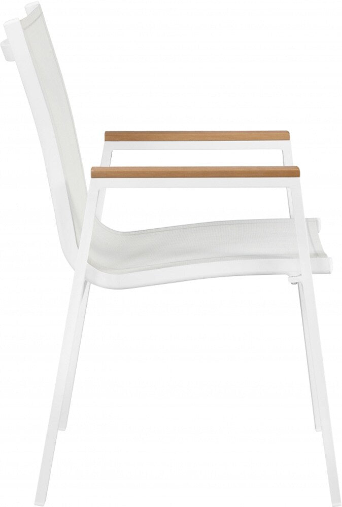 Meridian Furniture - Nizuc White Mesh Water Resistant Fabric Outdoor Patio Aluminum Mesh Dining Arm Chair (Set of 2) - 365White-AC veiw 4